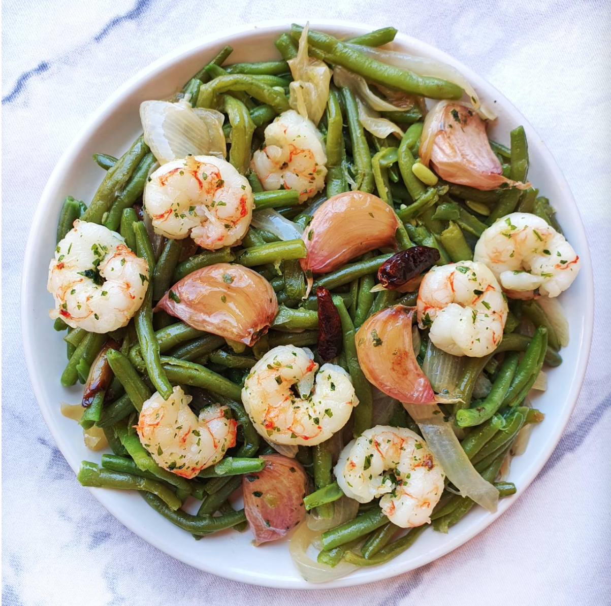 salteado de judias con gambas